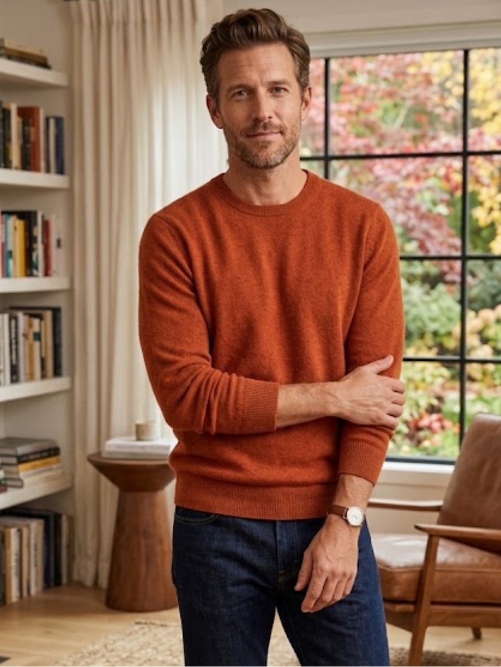 J. Crew Men’s Crewneck Sweater 100% Cashmere - Burnt Orange